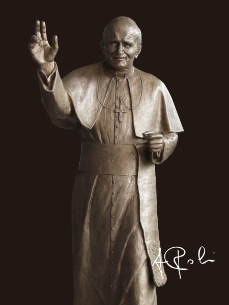 Saint John Paul II - bronze statue made with the lost wax casting technique. Height 160 cm